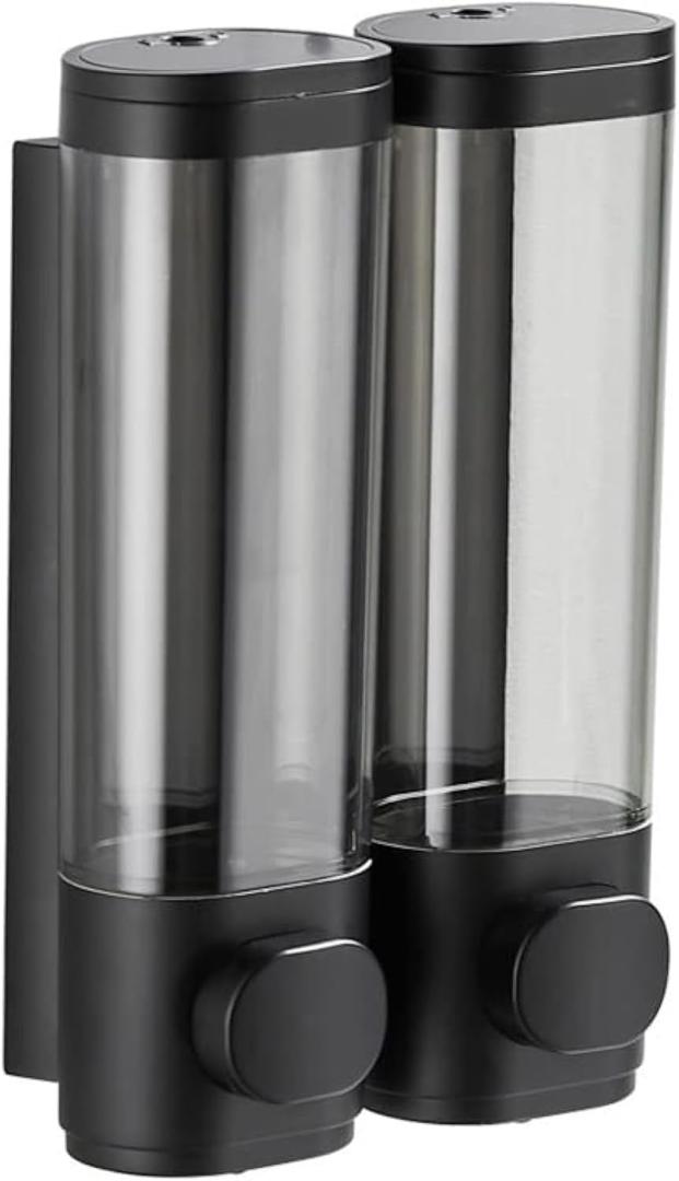 2-Chamber Soap Dispensers Wall Mount, 400ml Bathroom Shower Dispenser, Press Manually Lotion Shower Soap Dispenser Use for Home, Bath, Kitchen, Hotels, Apartment, Restaurants(Black)