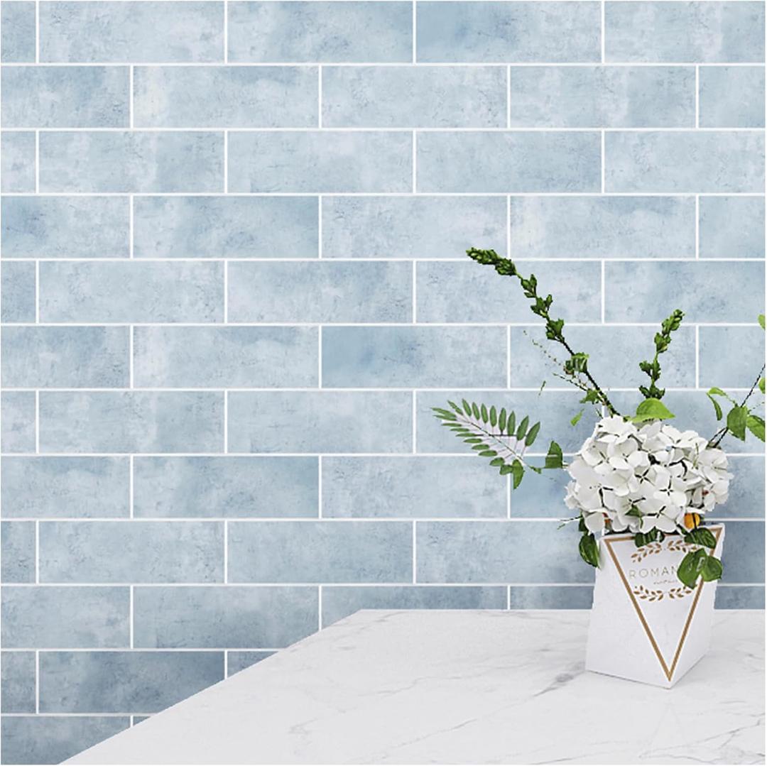 Tilingview 30 PCS Peel and Stick Backsplash Tile for Kitchen/Bathroom/Living Room, 3"x 9" Self-Adhesive Subway Tile for Backsplash, Imitation Glazed Tiles/Handmade Tiles (Matte Pastel Blue)