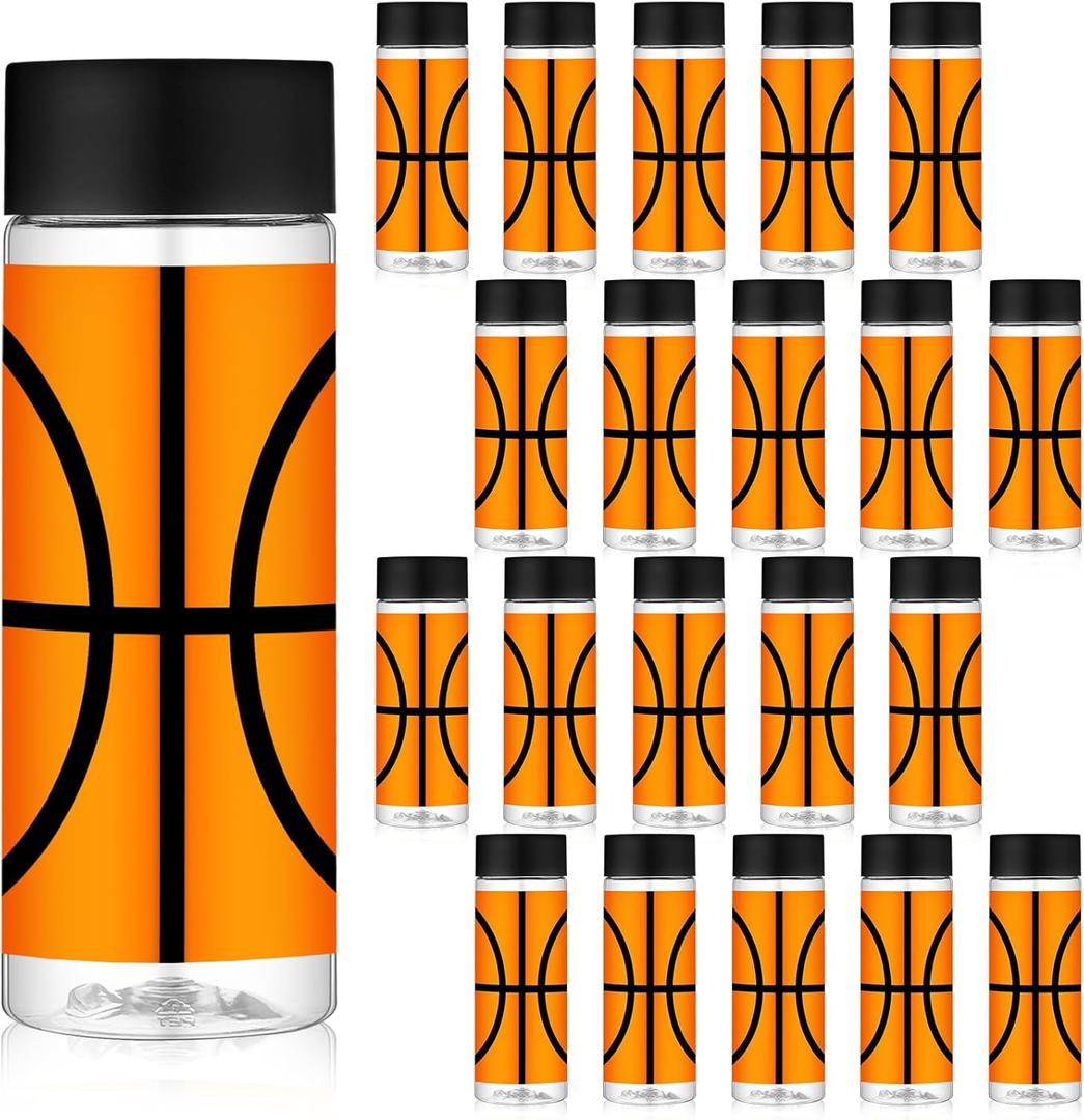 Skylety 24 Pcs Basketball Plastic Bottles with Lids 13.5 oz Basketball Reusable Juice Bottles Bulk Plastic Drink Container Sensory Bottles Sports Themed Birthday Party Supplies (Modern)