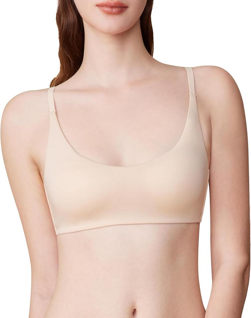 Organic Cotton Bra for Women, Wireless Scoop Neck T-Shirt Bra, Seamless Padded Bra for Small Breasted Women (Medium, Nude)