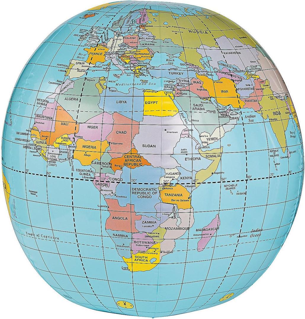 Fun Express Giant Inflatable Globe Beach Ball 33 Inch - Educational World Globe for Kids Classroom Learning | Earth Ball for Outdoor Play, Earth Day Activities & Geography Lessons VBS 2026