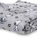Blanket Peanuts® VelvetLoft® Cute Character Snoopy Plush Blanket,Peanuts Poses and Paws Grey,Twin 60 in x 90 in