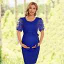 Floral Mesh Bishop Long Sleeve Maternity Midi Dress, Fall Maternity Bodycon Dress for Baby Shower (Short Sleeve Royal Blue, S)