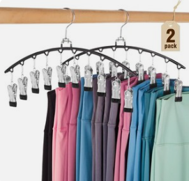 HOUSE DAY Legging Organizer for Closet, Metal Yoga Pants Hanger 2 Pack w/10 Clips Holds 20 Leggings, Space Saving Hanger Closet Organizers and Storage, Clips Hanger for Pants, Skirts, Hats, Black
