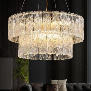 24" Modern Gold Crystal Chandelier Living Room 8-Light Crystal Elegant Lighting Large Glass Chandelier Luxury 2-Tier Round Chandeliers for Dining Room Foyer Living Room Bedroom