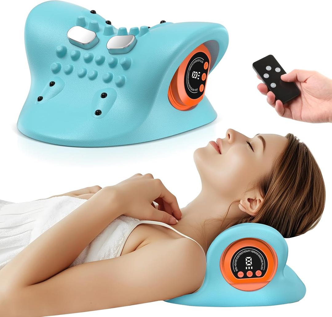 Smedz Neck Massager 2026 New Upgrade 3 in 1 Portable Massager with Heat and Comfortable Stretching - Adjustable Intensity for Neck and Shoulder Relaxation at Home, Office (Blue)