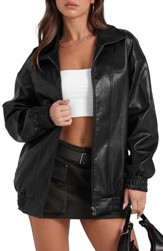 Sampeel Black Leather Jacket Women Cute Oversized Motorcycle Trendy Coats 2025 Fall Fashion Outfits Winter Clothes L