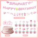 Spa Birthday Party Decorations, 28 Pcs Spa Banner, 1 Cake Toppers & 24 Cupcake Picks for Girls' Pampering Theme Celebration, Sleepover Party Supplies