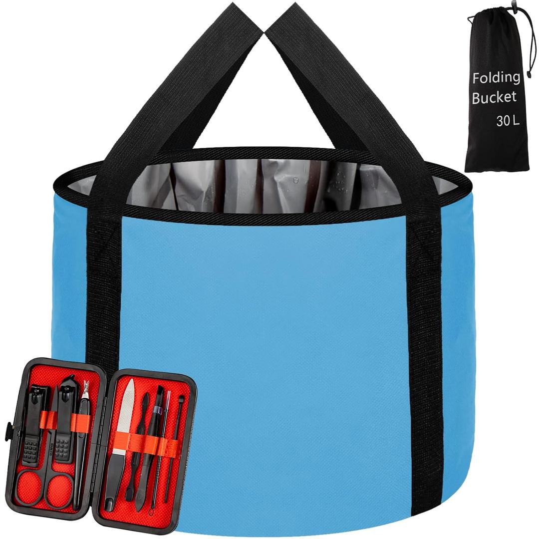 Foot Bath Basin 30L Collapsible Bucket, Portable Foot Soak Tub Feet Soaking Bucket for Outdoor Travel, Camping, Fishing(Blue)