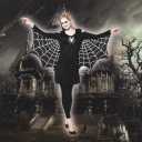 ReneeCho Bat Costume Women Halloween Spider Web Black Blue Wings Dress Tunic Party Dresses (Black, XL)