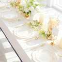 EI 180pcs Beige Plastic Plates with Gold Plastic Silverware,Heavy-Duty Disposable Plates for Party,Beige Dinnerware Set for 30 Guest Wedding,Afternoon Tea,Spring,Mother's Day,Valentine's Day,Easter