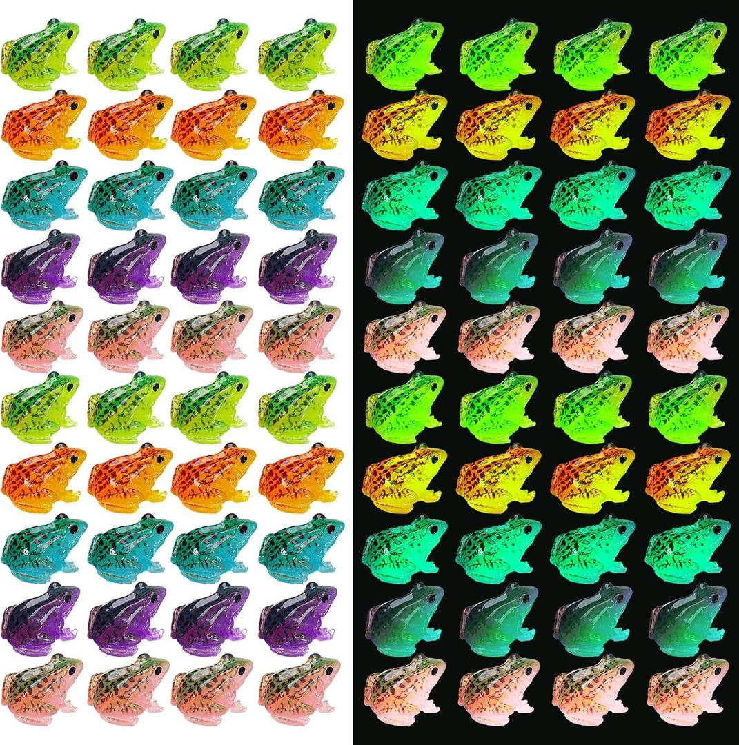 Barydat 80 Pcs Miniature Frog Figurines Luminous Mini Resin Frog Figures Model Garden Decor DIY Terrarium Craft Ornament Accessories for Moss Landscape Decoration (0.98 x 0.98 Inch)