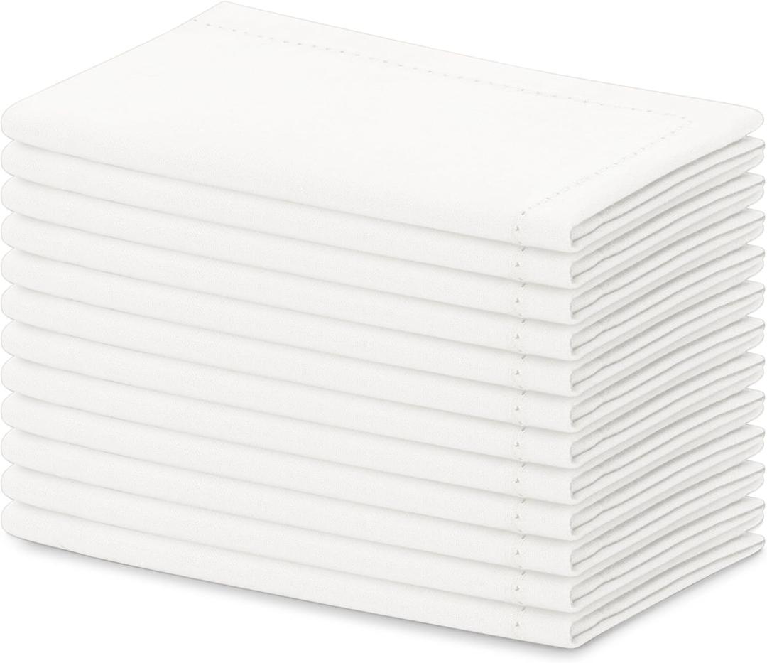 Blue Needles Set of 12 Hemstitch Linen Napkins 100% Cotton White Cloth Dinner Napkins 18x18 inches, Soft, Reusable, Absorbent, Washable, Ideal for Fall Thanksgiving Events, Parties & Everyday Use