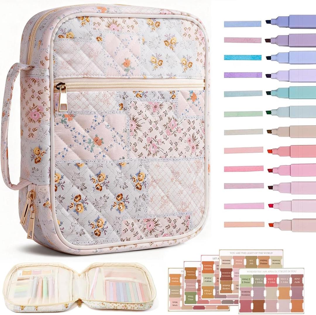 Bible Cover Case for Women, Bible Bags Large Quilted Bible Cover with Bible Study Supplies Accessories Church,Classroom,Campus,Neighborhood Association (Colorful,M/L)