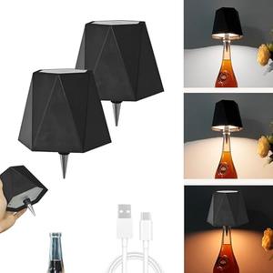 JKEYES 2Pcs Wireless Bottle Lamp 3 Color Stepless Lamp 5000mAh Battery Powered Table Lamp Cordless Table Lamp, Rechargeable LED Desk Lamp for Bedroom, Restaurant & Bar, Gifts(Black)