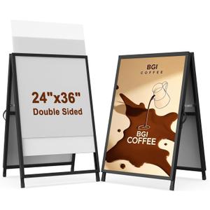 24x36 Inches A-Frame Sidewalk Sign, Portable Double-Sided Slide-in Sidewalk Sign Stand, Metal Sandwich Board including 2 Anti-Glare Covers & Corrugated Boards, Poster Holder, Display Stand for Business Outdoor