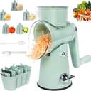 Rotary Cheese Grater,Multifunction 5 In 1 Chopper Vegetable Cutter Slicer, Round Mandoline Drum Slicer,Cheese Shredder,Grater With Handle,Easy to Clean Kitchen Gadgets with Storage Box (Green)