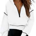 PRETTYGARDEN Women's 2026 Fall Hooded Sweatshirts Long Sleeve Half Zip Cropped Hoodies Pullover Winter Fashion Clothes (Large, White)