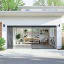 Sliding Garage Door Screen with Track, Magnetic Closure Fiberglass Mesh for 2-Car Garage, Heavy Duty Retractable Screen for Patio French Door, 16x7ft