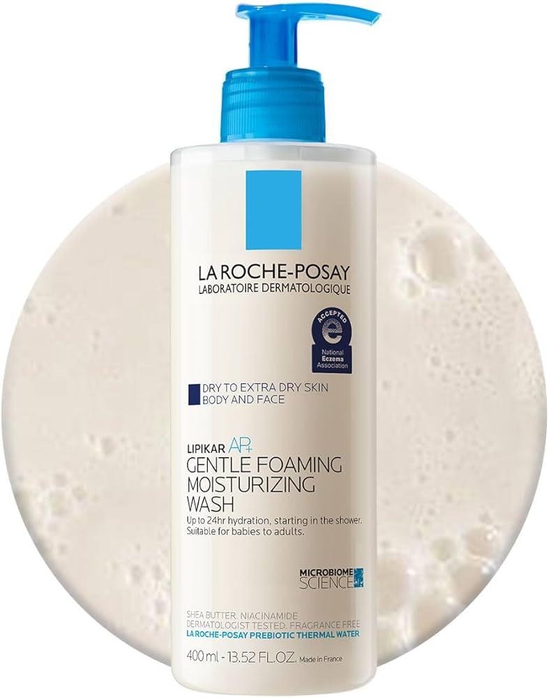 La RochePosay Lipikar AP+ Gentle Foaming Moisturizing Wash, Shea Butter + Niacinamide + Glycerin, Moisturizing Body Wash For Dry Skin, National Eczema Association Accepted, Soap Free