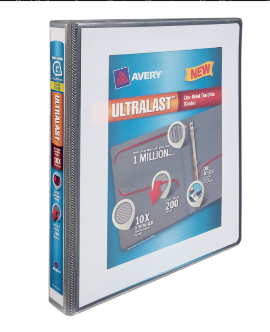 Avery Ultralast 3 Ring Binder, One Touch Slant Ring, White