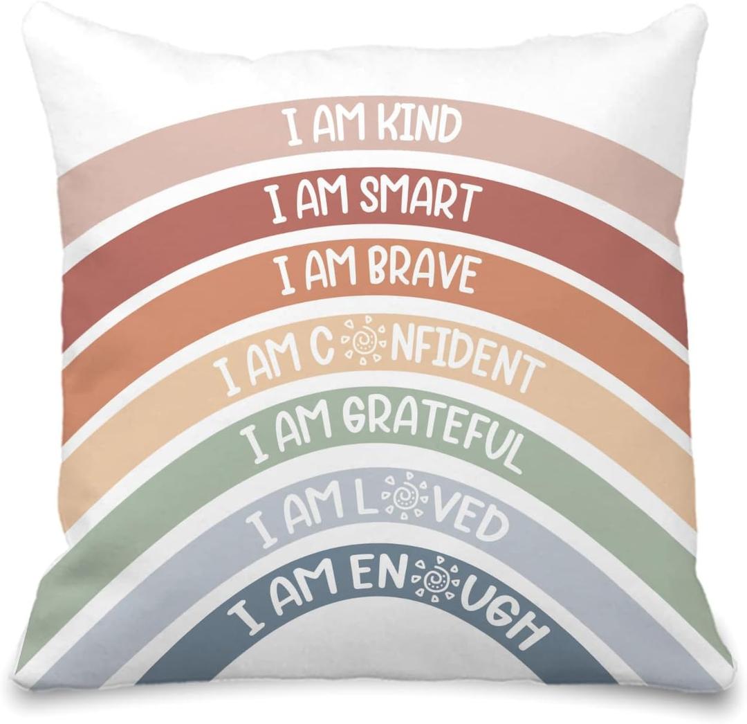 Boho Rainbow Pillow Covers 18x18 - Rainbow Classroom Throw Pillow Covers, Mentel Health Pillowcase, Playroom Book Center Calming Corner Decor Pillow Case (I an Kind)