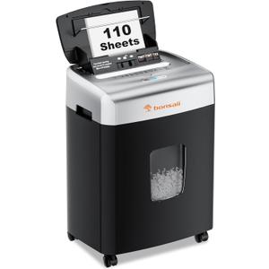 Bonsaii Paper Shredder for Office, 110-Sheet Autofeed Heavy Duty Shredder for Home Office Use, 30 Minutes/Micro Cut/P-4 High Security Level/6 Gallon Large Bin