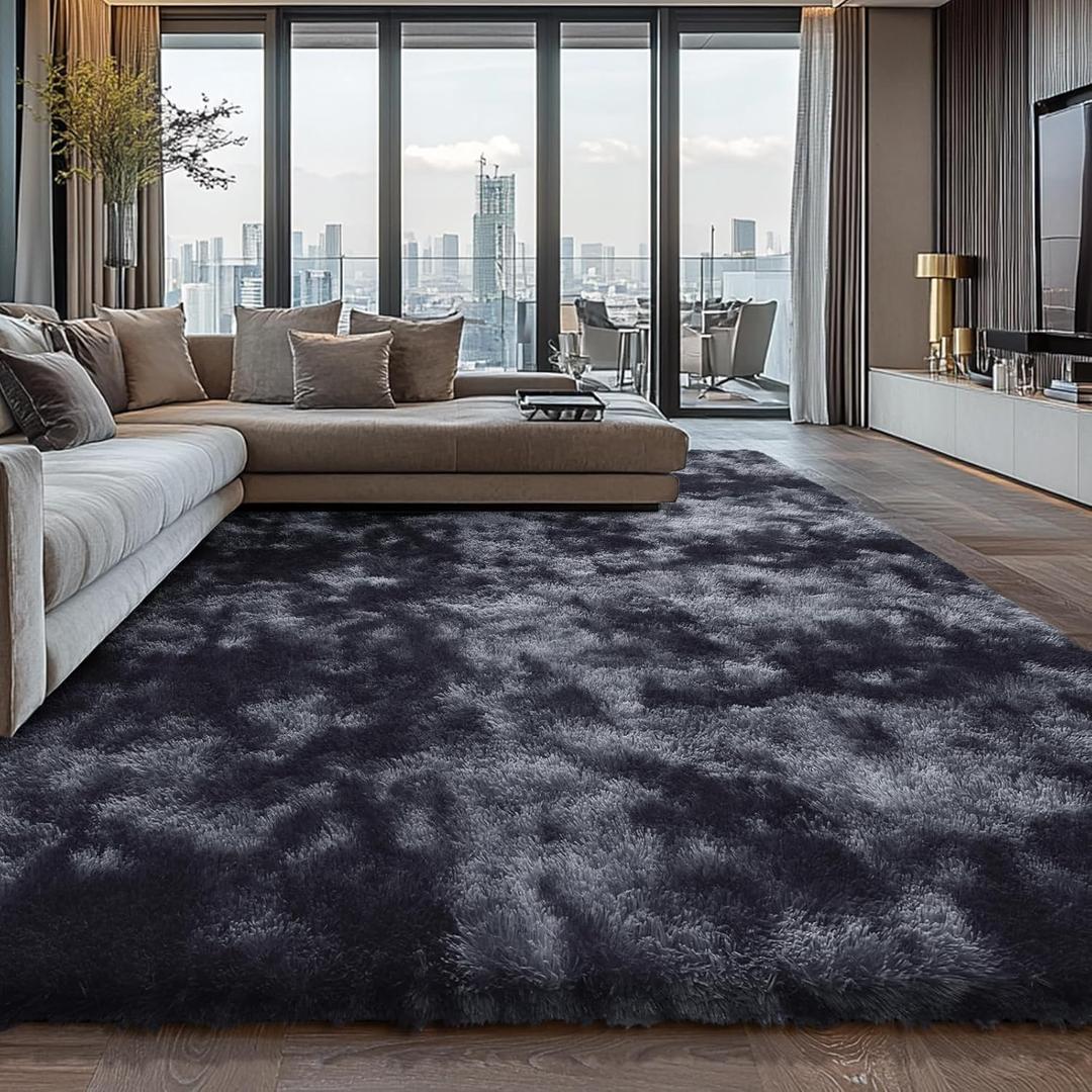 10X14 Large Area Rugs for Living Room Bedroom, Big Shag Rug for Bedroom Dorm, Soft Fluffy Indoor Carpet Nursery Rugs for Kids Girls Room Home Decor(Mottling Black, 10X14 Feet)