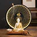 Shakyamuni Buddha Ceramic Statue Indoor Backflow Incense Burner with Led Ring Light Heart Meridian Painting Meditation Decoration for Home and Office, Suitable for Cone and Stick Incense (Bjrlai005)