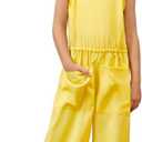 Mirawise Girls Romper Outfits Size 10 11 12 Jumpsuit Tie Strap Kid Sleeveless Yellow Wide leg Clothes Long Pant with Pocket, 150