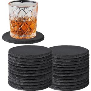24 PCS Slate Drink Coasters Bulk, MAPRIAL 4 Inch Round Black Rustic Stone Coasters, Laser Engraving Blanks with Anti-Scratch Backing for Engraver, Wedding, Gifts, Home Decor, Bar