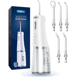 Onlyone Rechargeable Cordless Water Flosser with Adjustable Water Pressure for Daily Oral Care, Power Dental Flosser for Home and Travel Use, Portable Oral Irrigator for Sensitive Gums and Braces Care (White)