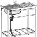 Free Standing Single Bowl Kitchen Sink, Lightweight Stainless Steel Utility Sink with Dual-inlet Design Faucet for Kitchen, Garage, Backyard, 29.52x15.74x29.53inch