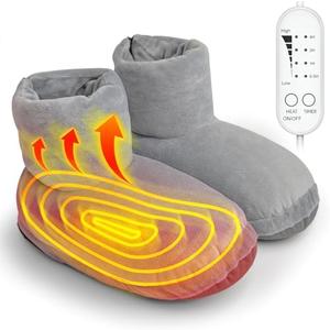 invava® Electric Heated Slippers USB Heating Booties Foot Warmer Under Desk, Fast Heating with 4 Heat & Timer Settings, House Heated Shoes Feet Warmers for Women and Men, XL: Men 9-11 / Women 10-13