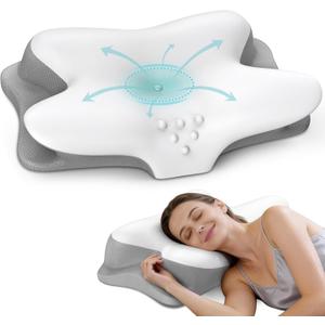 Cervical Neck Pillow for Pain Relief, Ergonomic Side Sleeper Pillow for Sleeping, Contour Orthopedic Memory Foam Pillows for Back & Stomach Sleepers with Pillowcase (White)