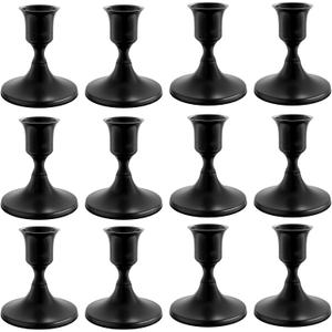12PCS Black Taper Candle Holders Set, Vintage Metal Candlestick Holders for Dinner Room Table Centerpiece or Mantel Wedding Party Decor