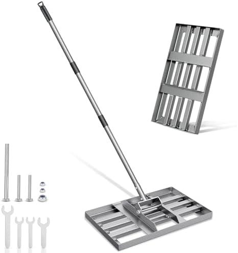Lawn Leveling Rake, 17"x10" Heavy Duty Leveling Rake with Smooth Eadge and 5FT Effort Saving Handle, Lawn Leveler Tool, Landscaping Rakes for Yard Garden Lawn, Soil Sand Spreading Dirt Top Dressing