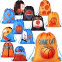 12 Pieces Basketball Party Favor Sports Drawstring Present Bags Travel Basketball Goodie Bags 12 Styles Backpack Candy Bags Gym Drawstring Bags for Party Gym Workout Supplies (10 x 12 Inch)