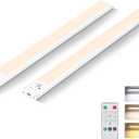 8 Inch Under Cabinet Lighting with Remote, 2 Pack Rechargeable Motion Sensor Light for Kitchen, Pantry, Stairs, USB Wireless Indoor Closet Lights, 3 Color & 5 Level Dimmable