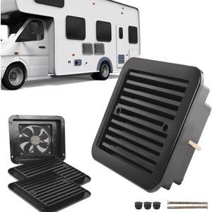 AUTOXBERT RV Exhaust Vent Fan, 2.4W 12V One-Way Silent Wind Air Ventilation Fan for Caravan, Motorhome, Camper, Black (with interior panel)