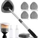 Car Windshield Cleaning Tools, Expandable Car Window Cleaner kit with 4 Reusable Microfiber Pads, Windshield Cleaning Wand Tool, Auto Interior Dust Brush, for Trucks, SUVs, RVs etc (grey)