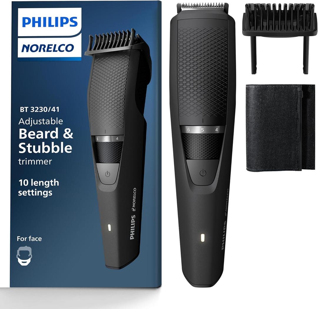 Philips Norelco Beard Trimmer and Hair Clipper - Cordless Grooming, Rechargeable, Adjustable Length, Beard Trimmer and Hair Clipper - No Blade Oil Needed - BT3230/41 (Black)