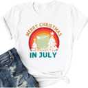Merry Christmas in July Shirt Women Christmas Tree Graphic Tee Summer Xmas T-Shirt Funny Vacation Short Sleeve Tops (XXL)