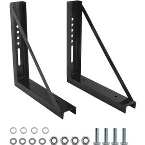 2 PCS 18 x 18 Inch Black Welded Structural Steel Mounting Brackets for Truck Trailer Underbody Tool Boxes with Screws Spacers and Sleeves