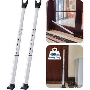2 Pack Rerishom Door Security Bar, Door Stoppers Security bar,Heavy Duty Door Lock Security Door Jammer Door Stopper for Apartment, Hotel Room,Screen Door Hardware, Gate Lock Bar (White)