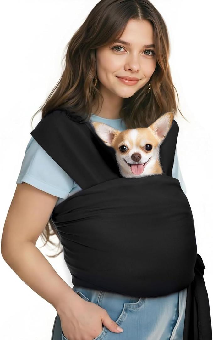 Pawaboo Pet Sling Carrier for Small Dogs and Cats, Hands Free Dog Carrier Sling, Anti-Anxious Soft Cotton Front Facing Cat Carriers Papoose, Puppy Kitten Pouch Reduce Back Neck Pain, Black