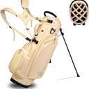 Luxury Womens Golf Bag, PU Leather Golf Stand Bag for Women/Ladies, 14-Way Full-Length Top Dividers, Ultra Lightweight, Large Pockets for Accessories (Sandstone)