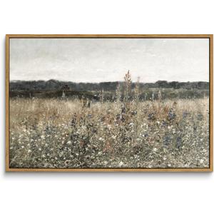 InSimSea Framed Canvas Wall Art Vintage Decor, Wildflower Field Vintage Wall Art Canvas Prints, Modern Farmhouse Bathroom Home Wall Decor, 16"x24" (Champ Fleuri)