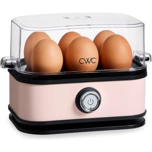 COOK WITH COLOR: 210 Watt Egg Cooker - 6 Egg Capacity, Rapid Cook Time, Automatic Shut Off Boil-Dry Protection, with Tray, Measuring Cup, and Lid, Pink