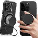 AUROX for MagSafe Phone Grip, Magnetic Phone Grips [Comfortable Grip], Expandable Collapsible Phone Grip Stand Holder with Adjustable Kickstand, for iPhone 17 16 15 14 13 12 Series,TransparentBlack